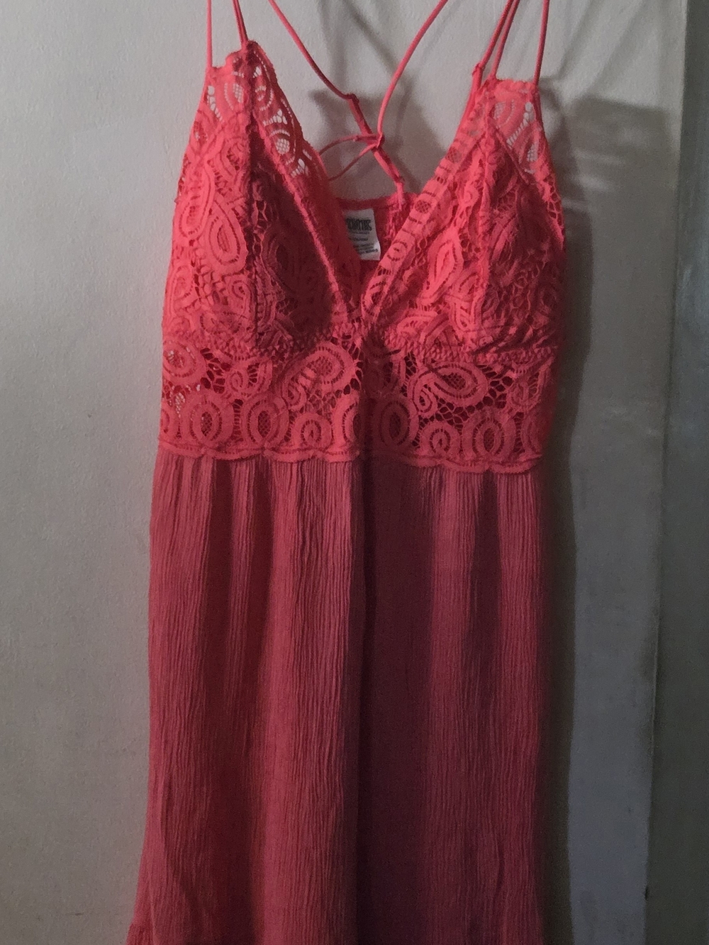 PINK Victoria's Secret Coral Lace Chemise with Spaghetti Straps